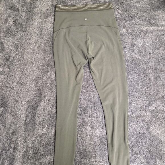 Lululemon Workout Leggings Green Principal Dancer Golden Lining Tight 28" Size 6 - Picture 2 of 7